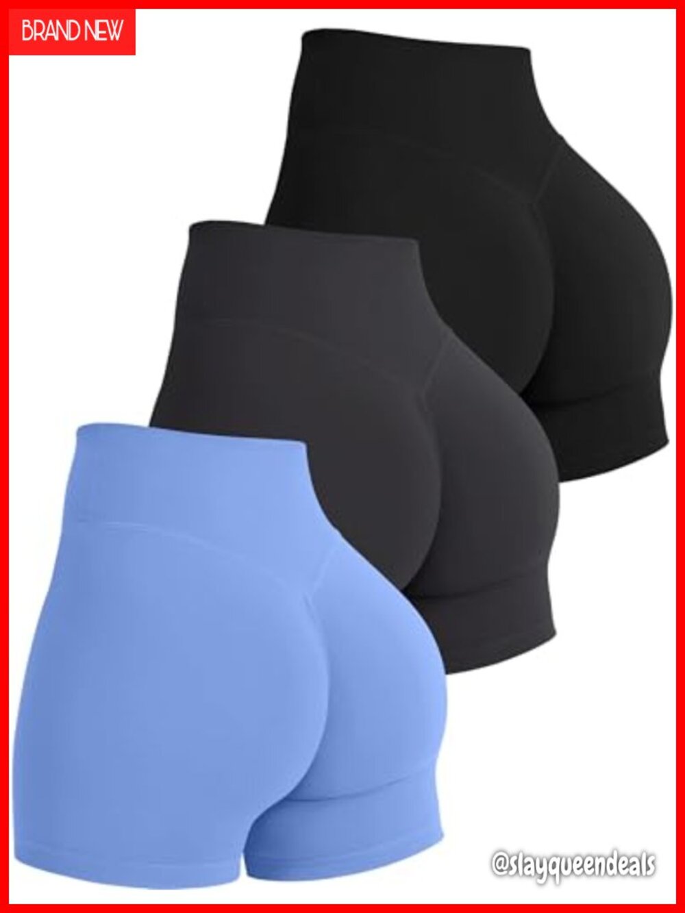 OLCHEE Womens 3 Pack Gym Workout Shorts Hidden Scrunch High Waist Tummy Control